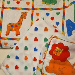 Vintage Multi-colored Animal ABC Heart Print Baby Or Childs Fabric